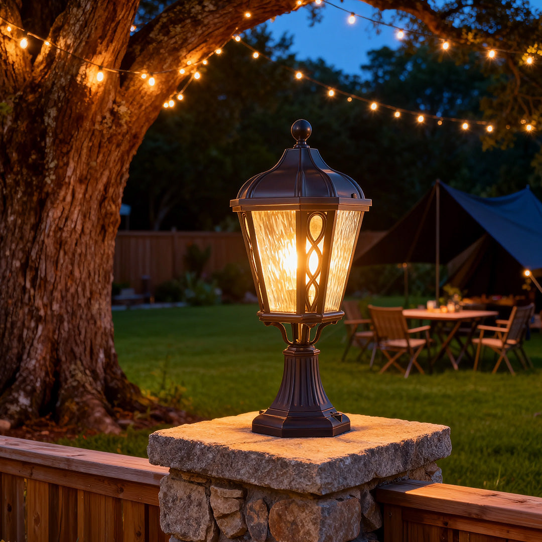 RAVENSHIRE WEATHERED ALUMINUM GARDEN LANTERN WITH GLASS ENCLOSURE