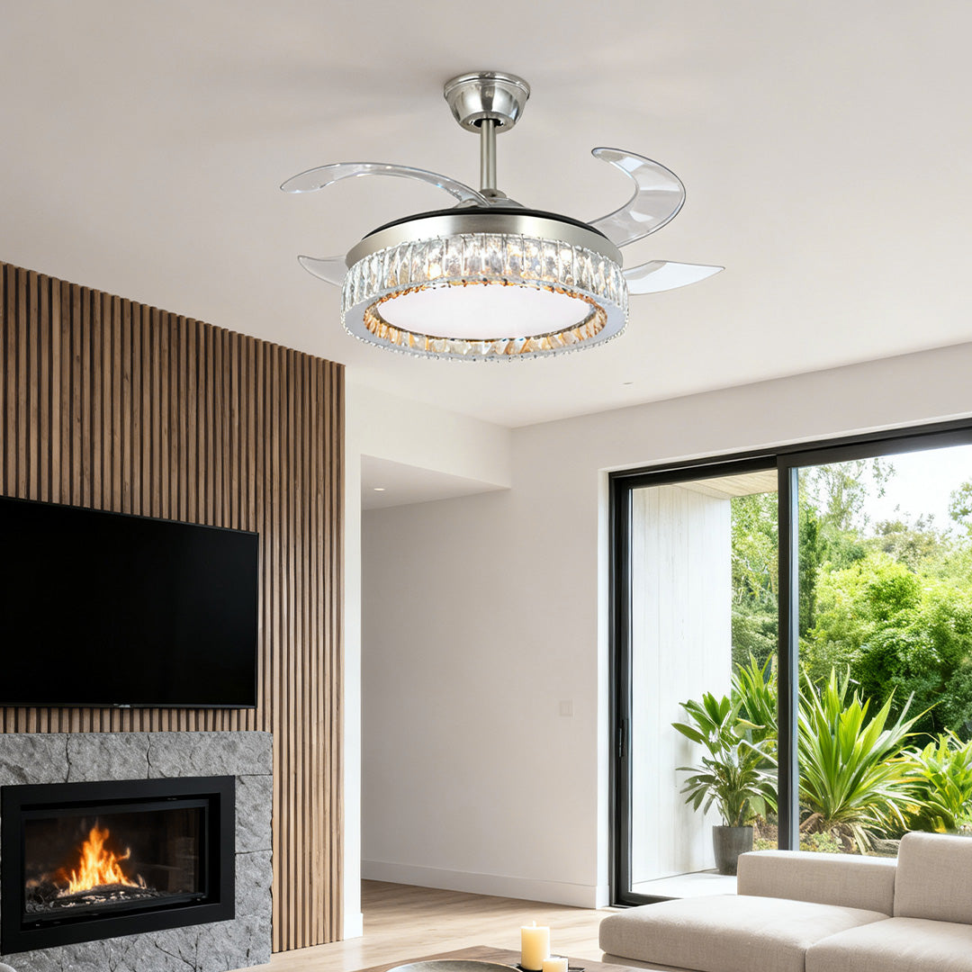 WINDSOR CRYSTAL-ENCASED CEILING FAN WITH REMOTE LIGHTING CONTROL