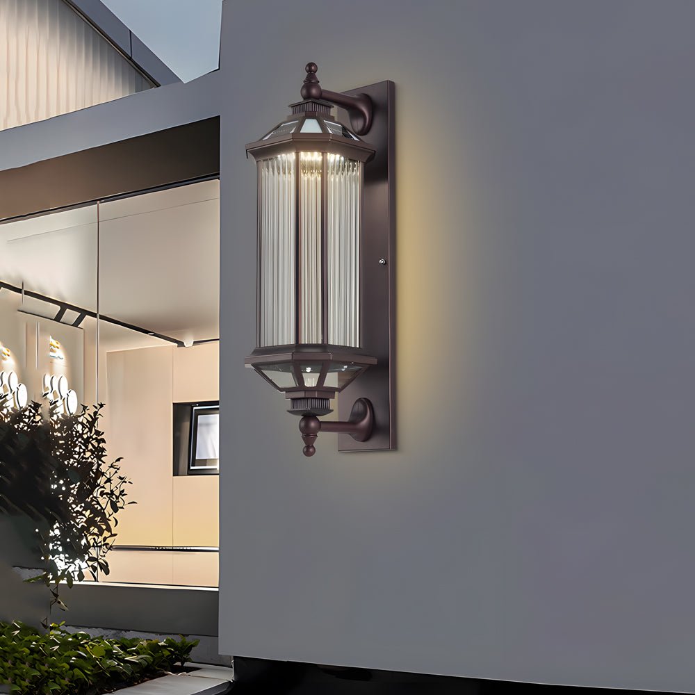 WINTHROP RECTANGULAR RIBBED GLASS SOLAR WALL LANTERN