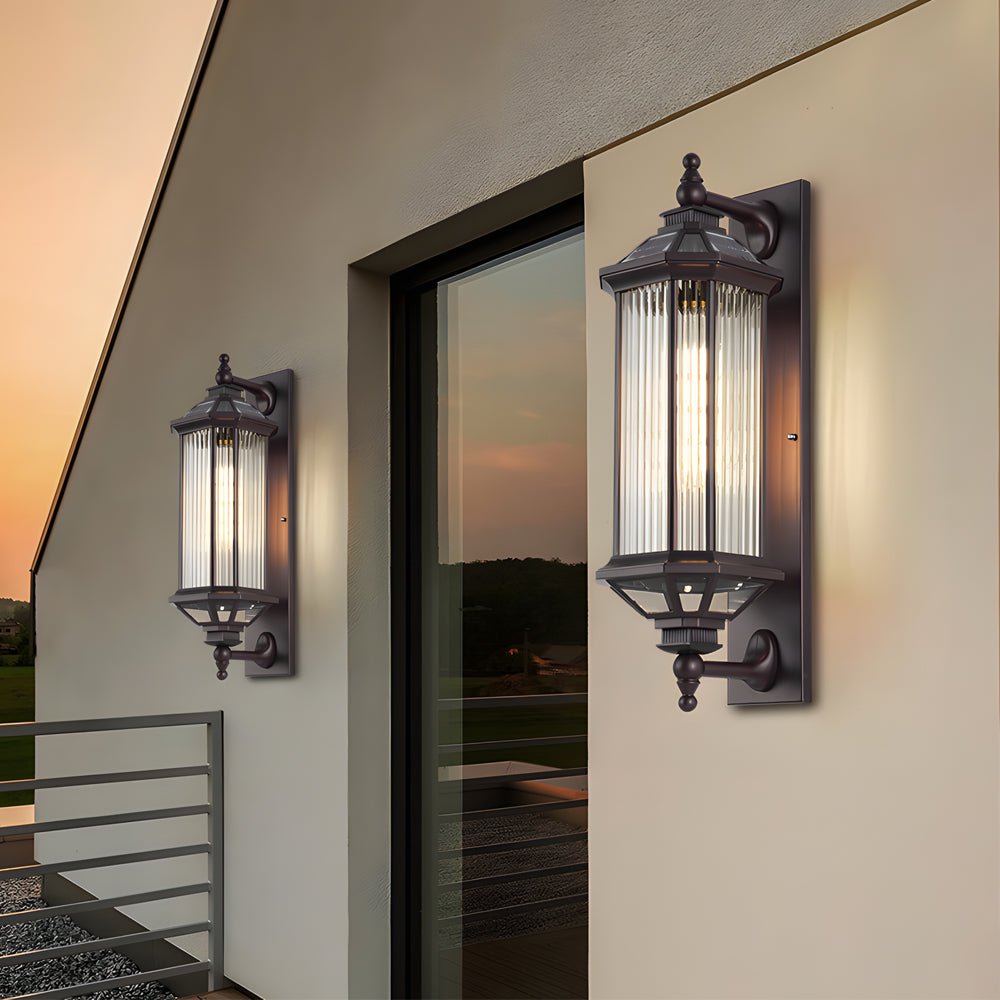 WINTHROP RECTANGULAR RIBBED GLASS SOLAR WALL LANTERN