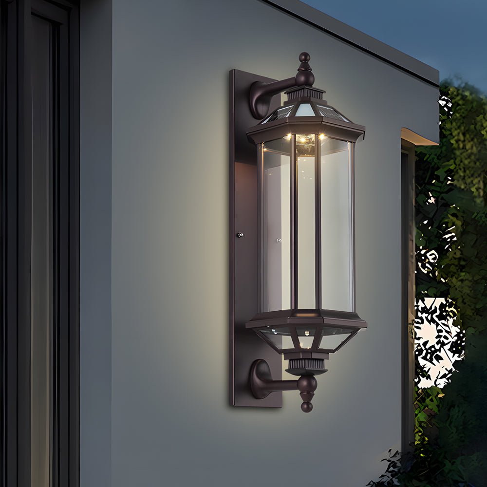 WINTHROP RECTANGULAR RIBBED GLASS SOLAR WALL LANTERN