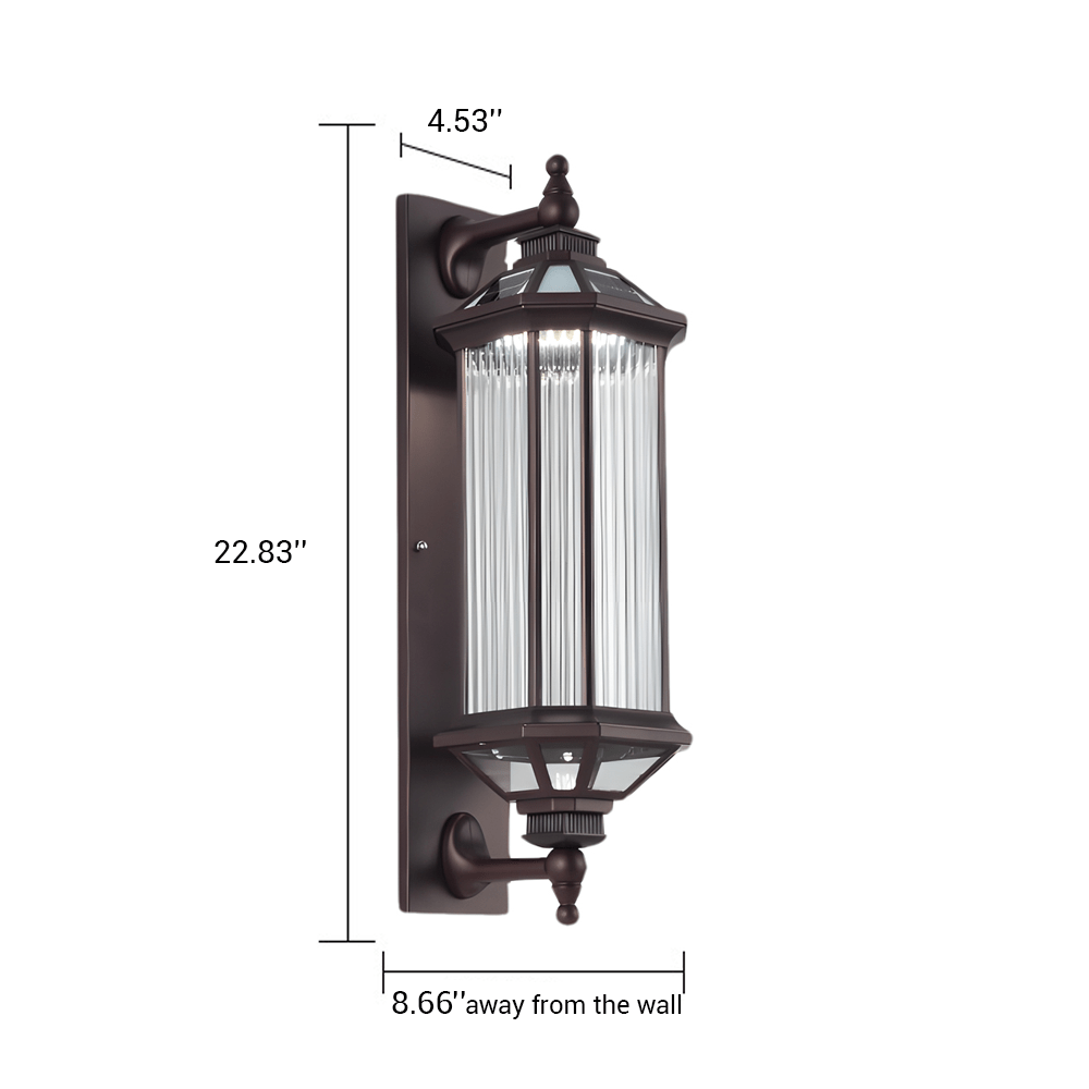 WINTHROP RECTANGULAR RIBBED GLASS SOLAR WALL LANTERN