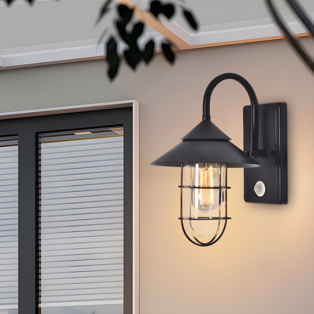 WINDSOR GARDEN ROUND IRON AND GLASS OUTDOOR LIGHTING WITH MOTION DETECTION