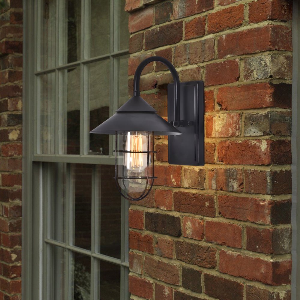 WINDSOR GARDEN ROUND IRON AND GLASS OUTDOOR LIGHTING WITH MOTION DETECTION