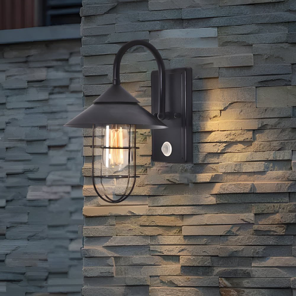 WINDSOR GARDEN ROUND IRON AND GLASS OUTDOOR LIGHTING WITH MOTION DETECTION