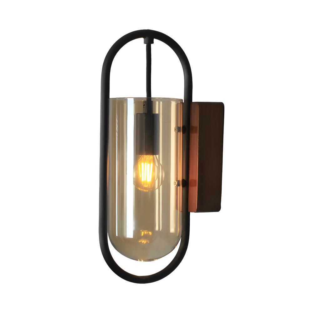 WINTERBOURNE NORDIC WOOD AND IRON WALL LANTERN WITH DIMMABLE GLASS SHADE
