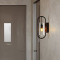 WINTERBOURNE NORDIC WOOD AND IRON WALL LANTERN WITH DIMMABLE GLASS SHADE