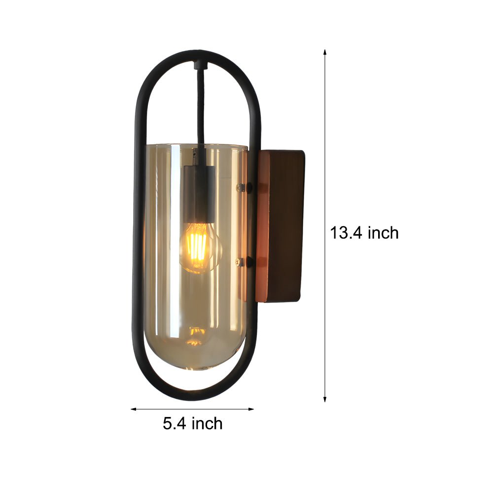WINTERBOURNE NORDIC WOOD AND IRON WALL LANTERN WITH DIMMABLE GLASS SHADE