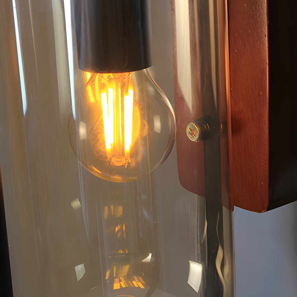 WINTERBOURNE NORDIC WOOD AND IRON WALL LANTERN WITH DIMMABLE GLASS SHADE