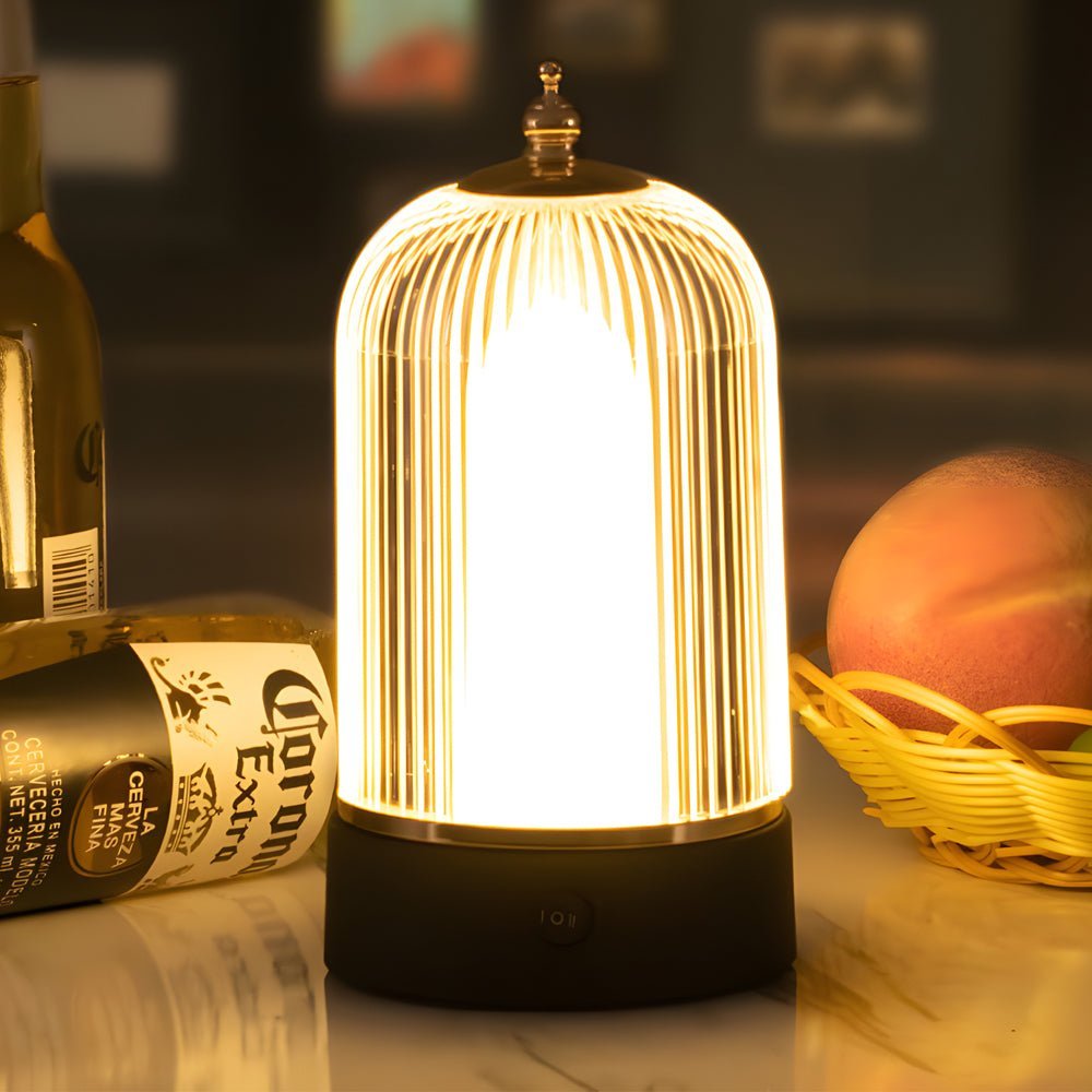 CHARLESTON RIBBED GLASS NIGHT LANTERN WITH LED GLOW