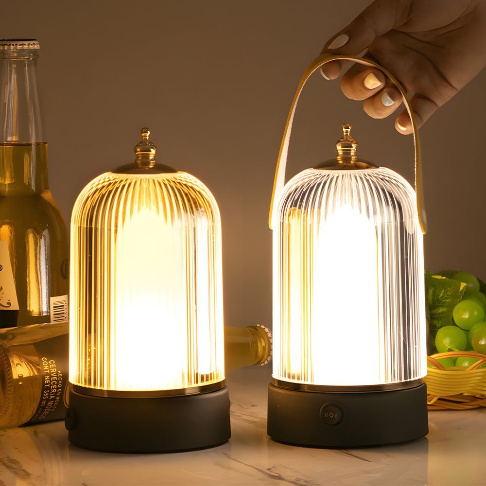 CHARLESTON RIBBED GLASS NIGHT LANTERN WITH LED GLOW
