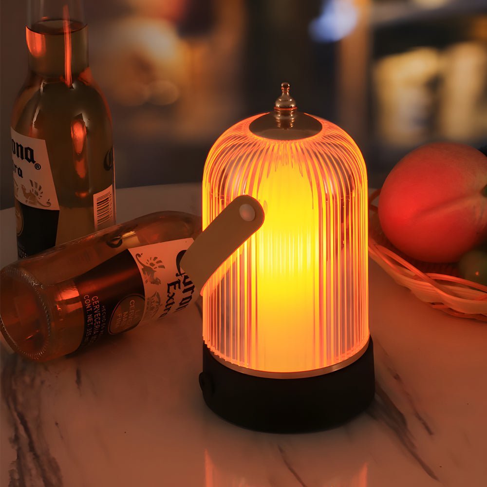 CHARLESTON RIBBED GLASS NIGHT LANTERN WITH LED GLOW