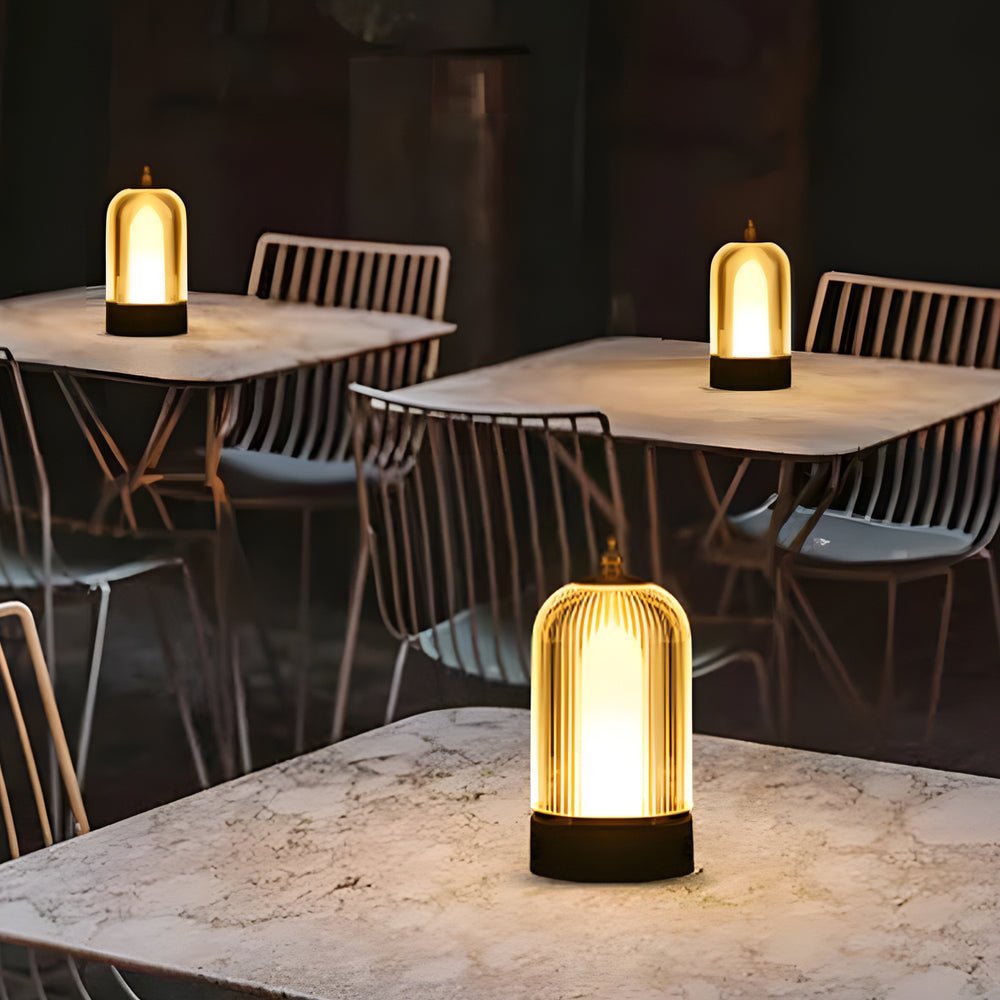 CHARLESTON RIBBED GLASS NIGHT LANTERN WITH LED GLOW