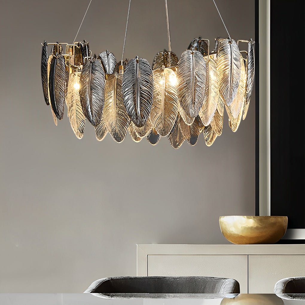 WINTHROP FEATHERED GLASS TRILOGY CHANDELIER