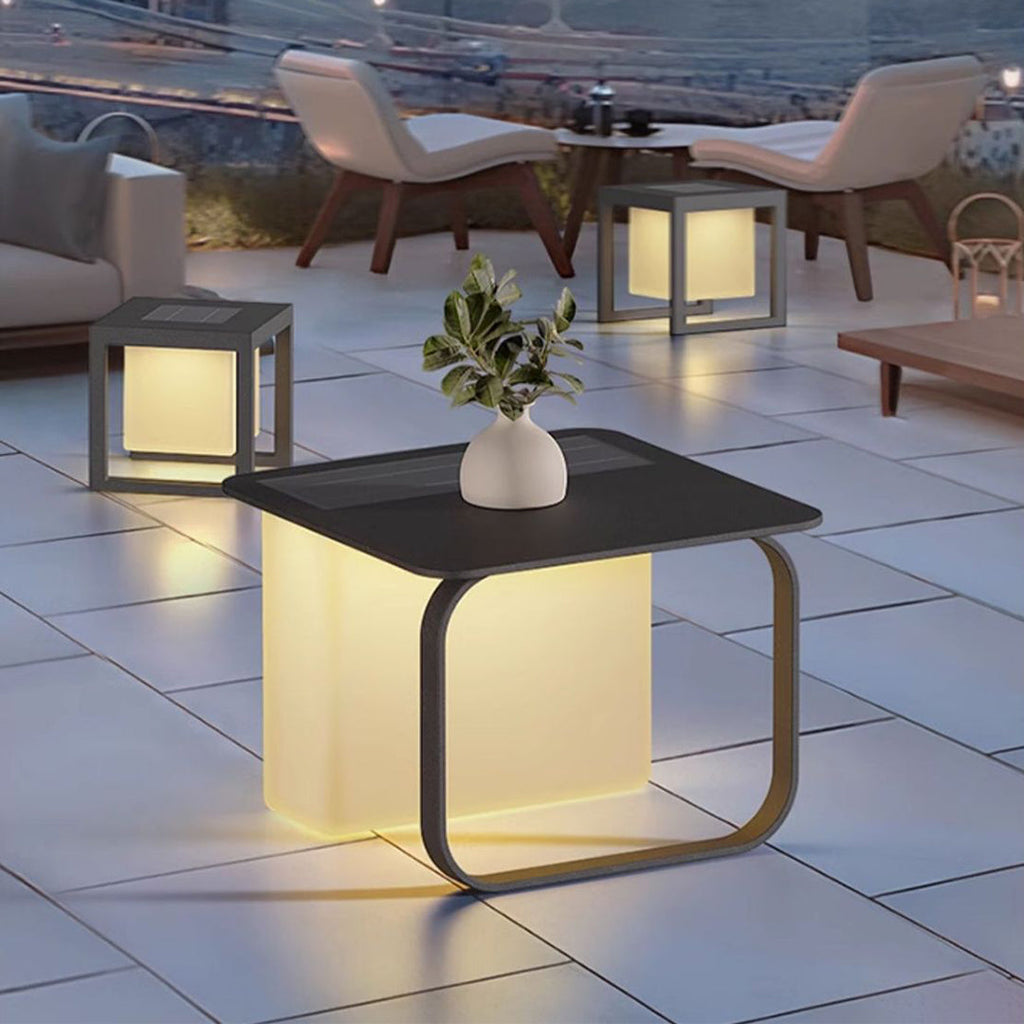 1. "HARTWELL SOLAR TABLE LAMP WITH INTEGRATED SIDE TABLE"  
   - Features a solar-powered lamp with a sleek side table, perfect for outdoor lounging.

2. "WINTHORPE SOLAR-CHARGED LAMP AND ACCENT TABLE"  
   - Combines a solar-powered light source with a s