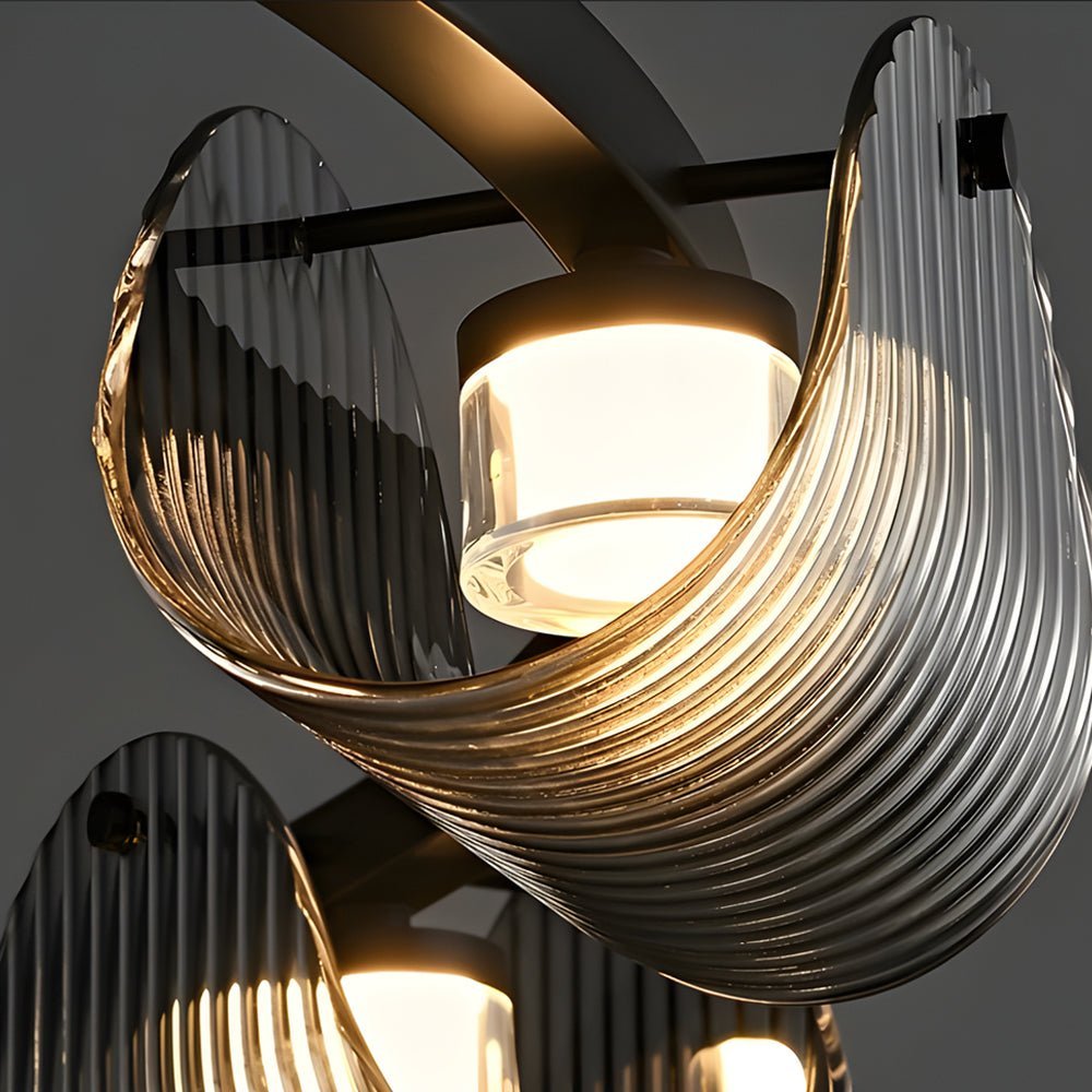 WINTERBOURNE CURVED GLASS LED CHANDELIER WITH STRIPED DETAIL