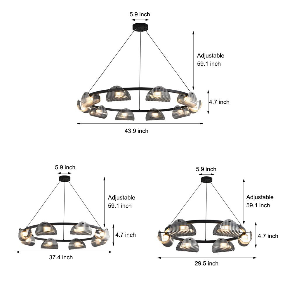 WINTERBOURNE CURVED GLASS LED CHANDELIER WITH STRIPED DETAIL