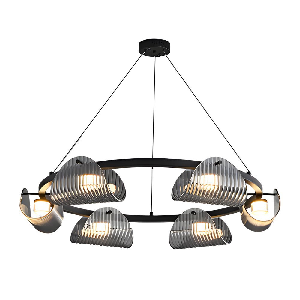 WINTERBOURNE CURVED GLASS LED CHANDELIER WITH STRIPED DETAIL