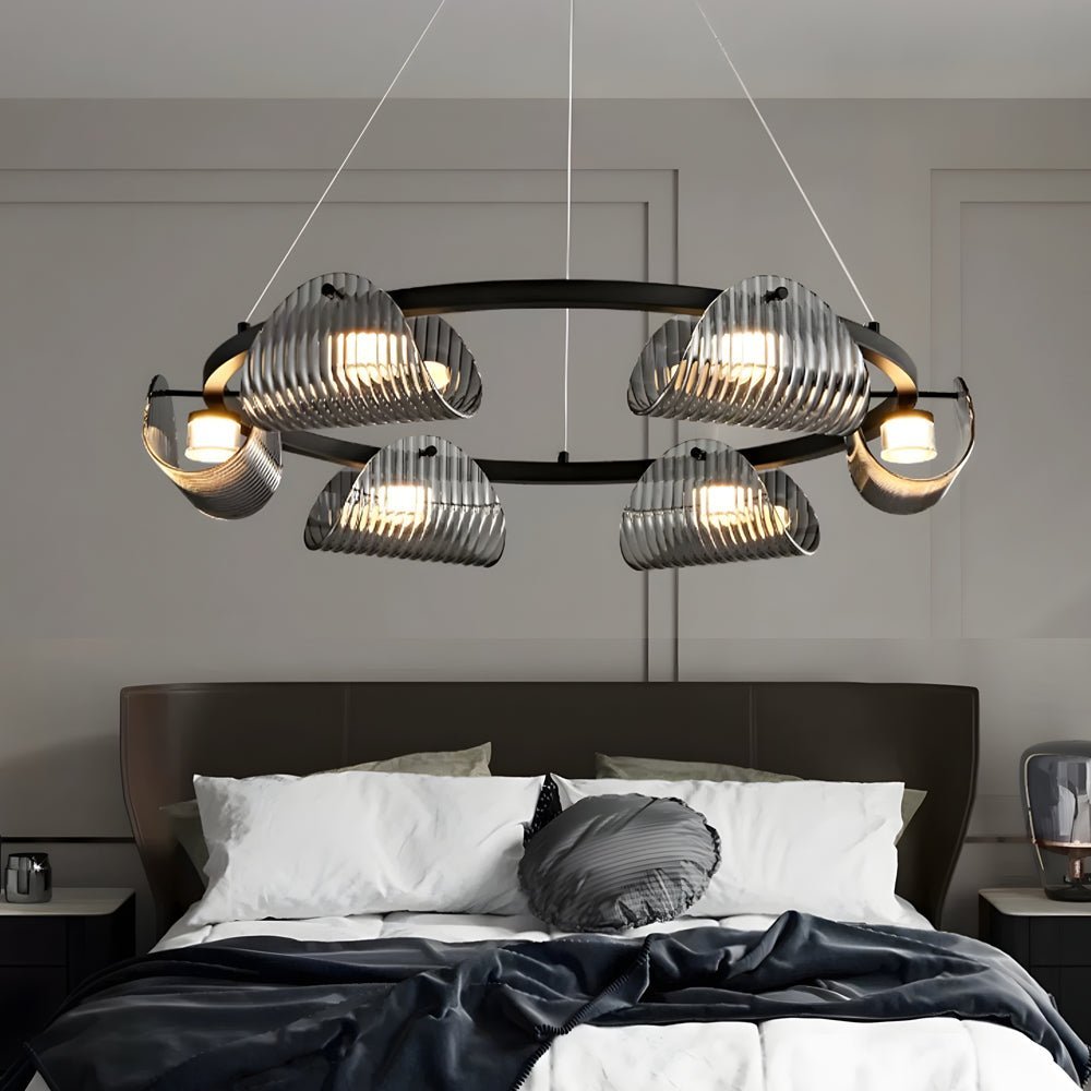 WINTERBOURNE CURVED GLASS LED CHANDELIER WITH STRIPED DETAIL