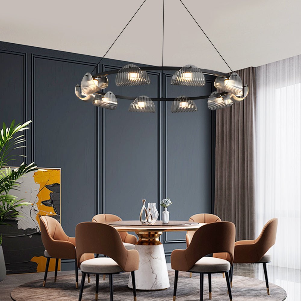WINTERBOURNE CURVED GLASS LED CHANDELIER WITH STRIPED DETAIL