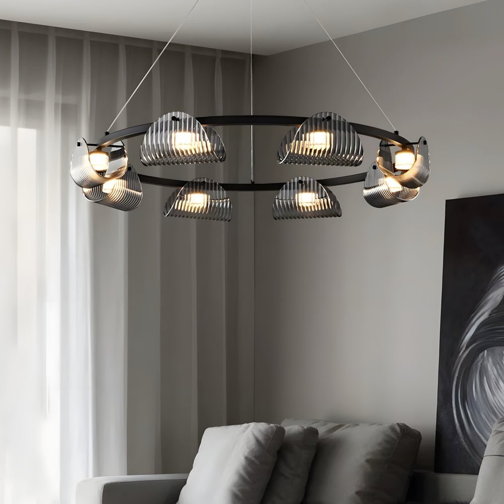 WINTERBOURNE CURVED GLASS LED CHANDELIER WITH STRIPED DETAIL