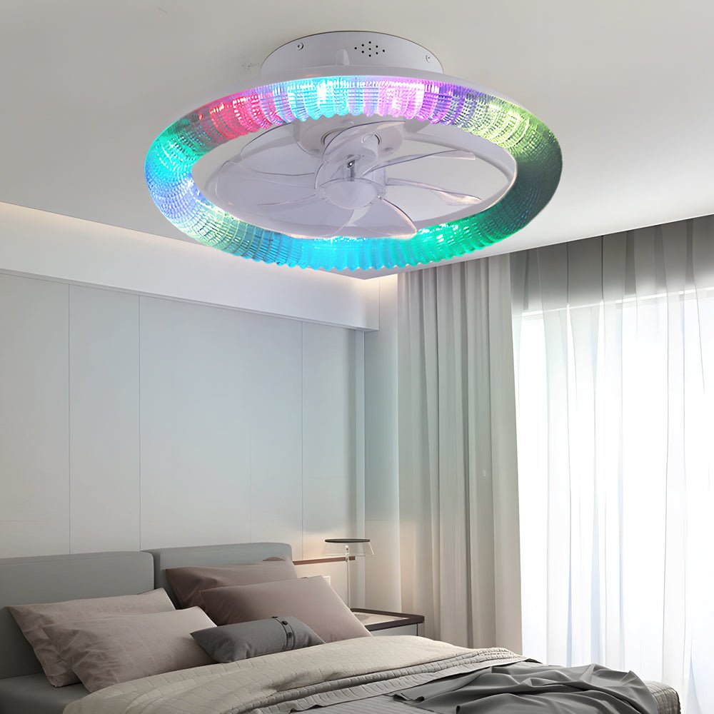 WINTHORPE CIRCULAR DIMMABLE CEILING FAN WITH RGB LIGHTING AND REMOTE CONTROL