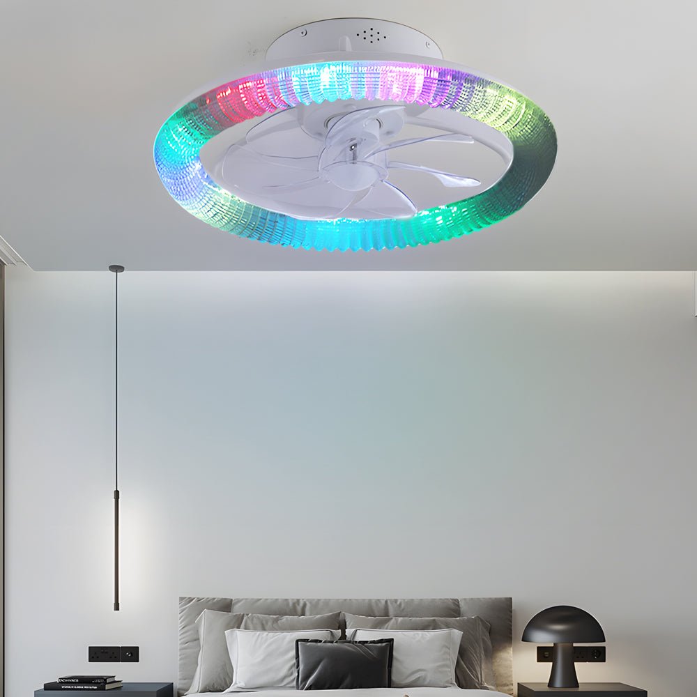 WINTHORPE CIRCULAR DIMMABLE CEILING FAN WITH RGB LIGHTING AND REMOTE CONTROL