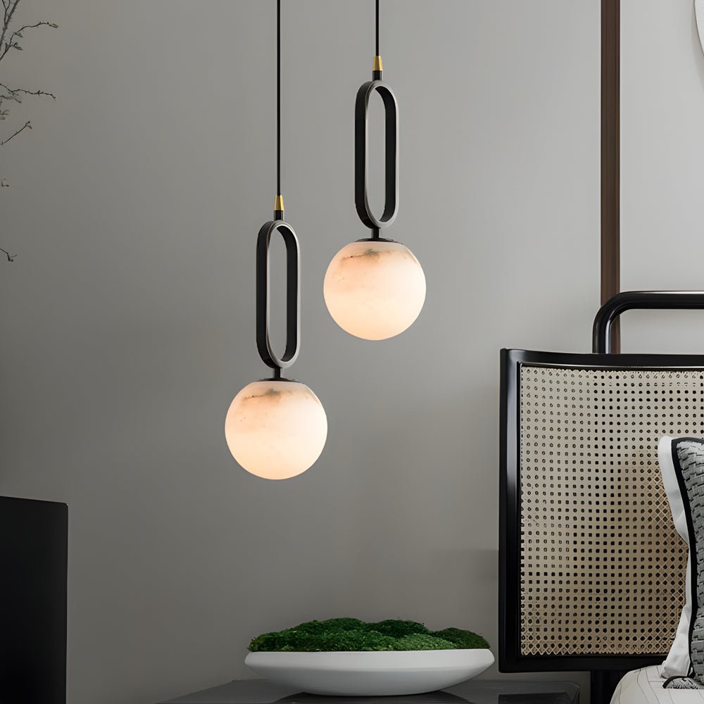 WINDSOR MARBLE ORB PENDANT LIGHT WITH COPPER ACCENTS