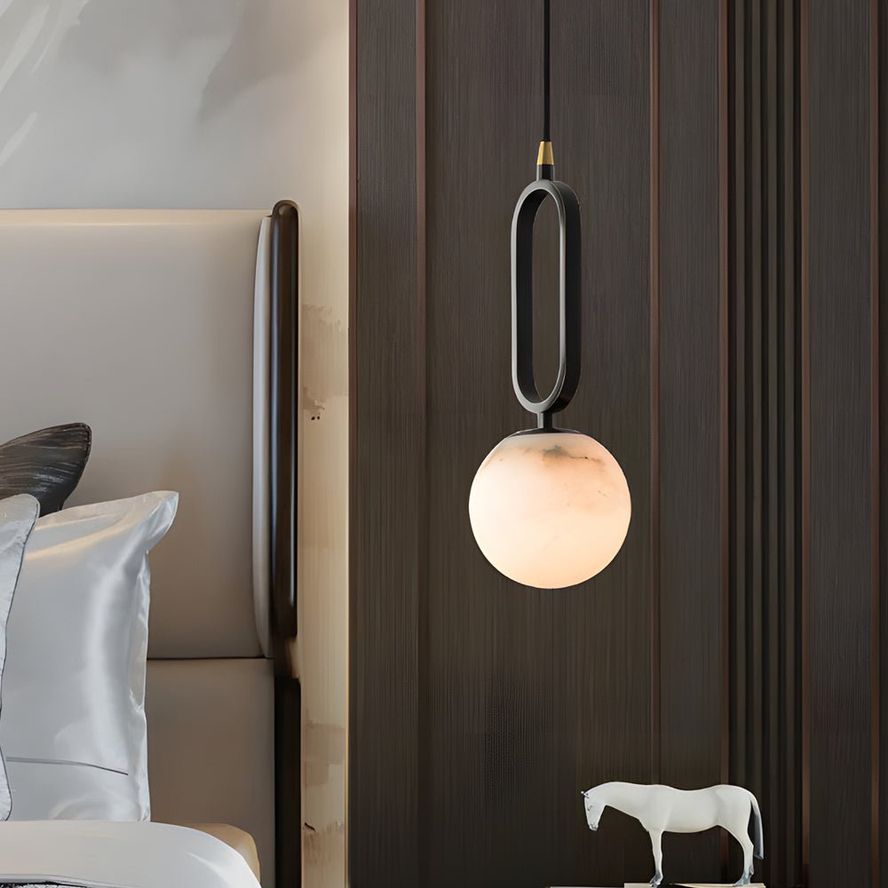 WINDSOR MARBLE ORB PENDANT LIGHT WITH COPPER ACCENTS