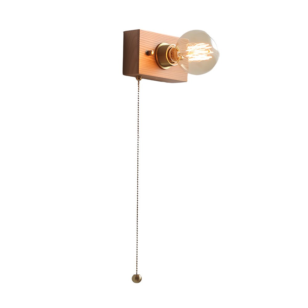 WINDSOR WALNUT CIRCLE & SQUARE WALL SCONCE WITH PULL CHAIN
