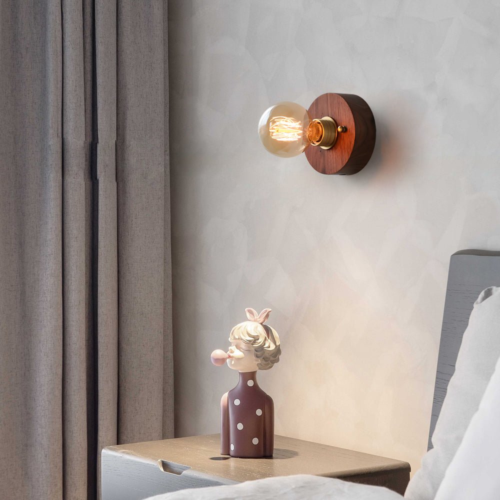 WINDSOR WALNUT CIRCLE & SQUARE WALL SCONCE WITH PULL CHAIN