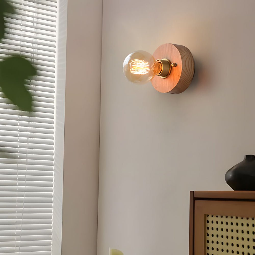 WINDSOR WALNUT CIRCLE & SQUARE WALL SCONCE WITH PULL CHAIN