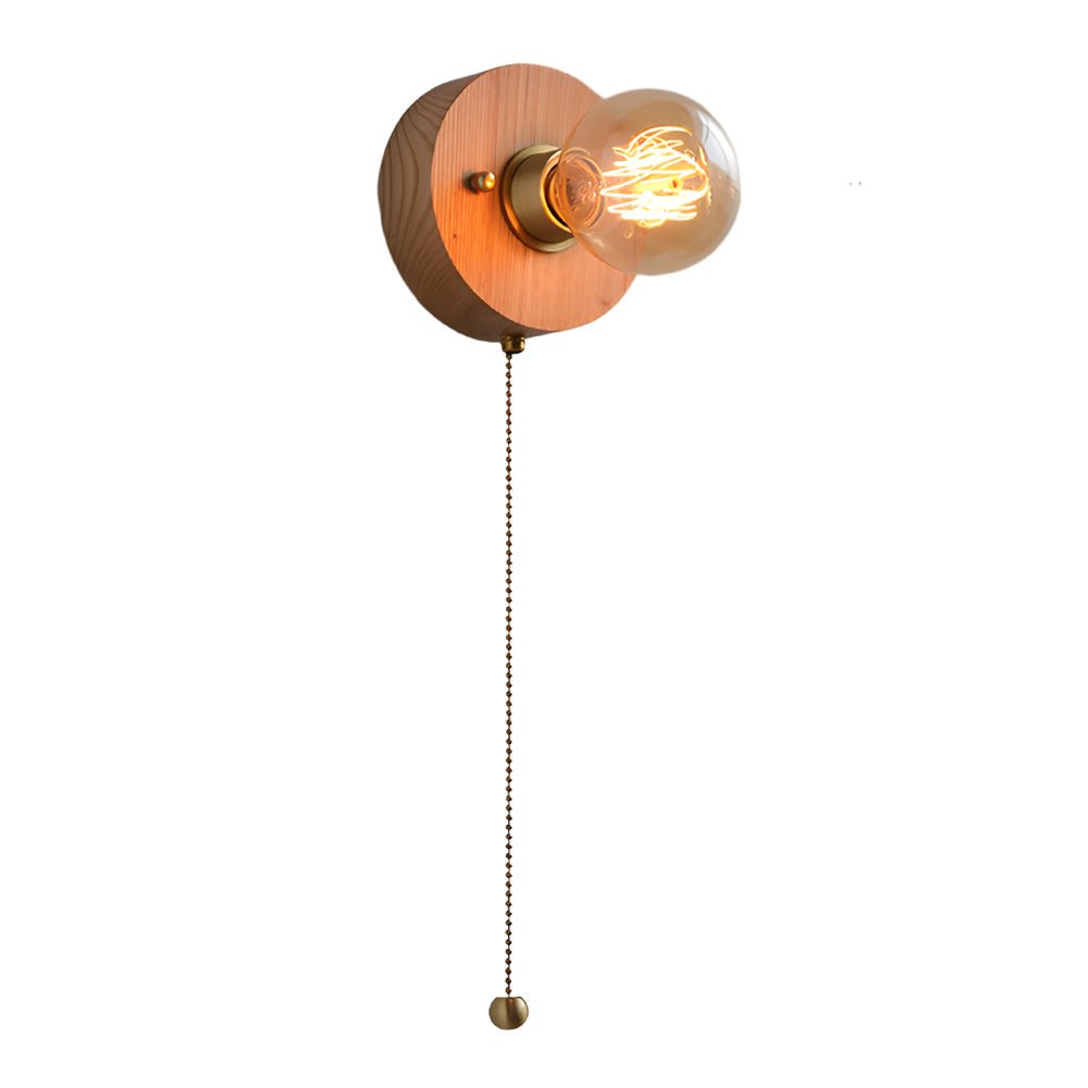 WINDSOR WALNUT CIRCLE & SQUARE WALL SCONCE WITH PULL CHAIN