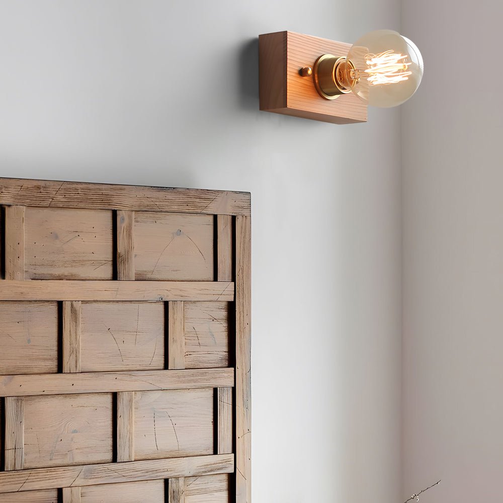WINDSOR WALNUT CIRCLE & SQUARE WALL SCONCE WITH PULL CHAIN