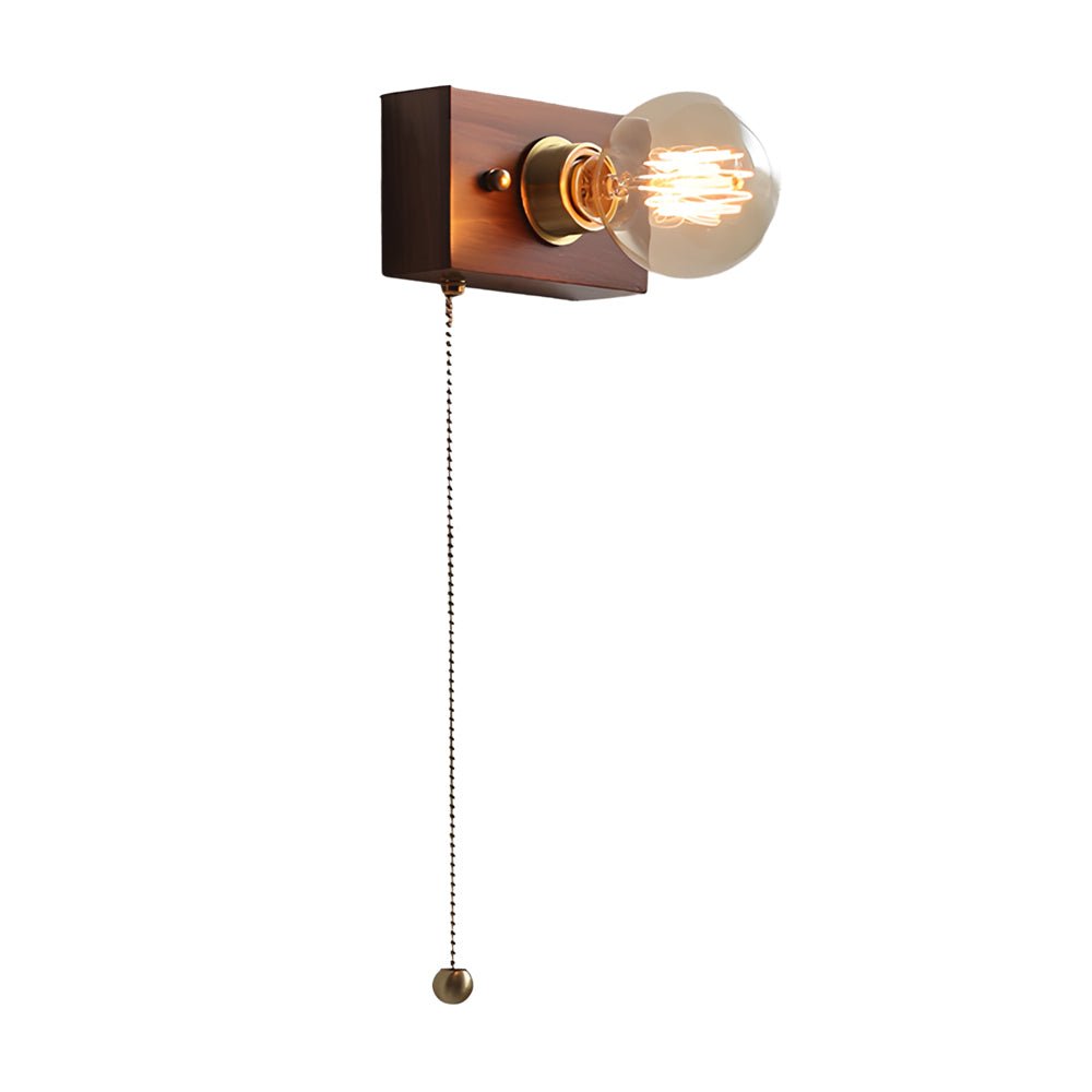 WINDSOR WALNUT CIRCLE & SQUARE WALL SCONCE WITH PULL CHAIN