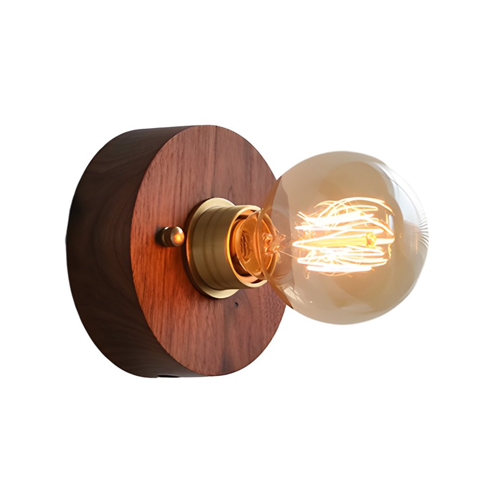 WINDSOR WALNUT CIRCLE & SQUARE WALL SCONCE WITH PULL CHAIN