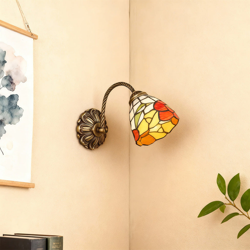 WINTERBORNE RUSTIC STAINED GLASS WALL LANTERN
