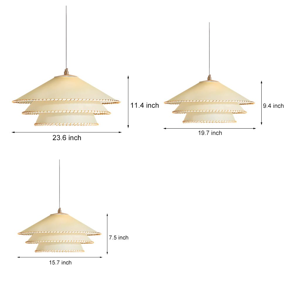 WHITLEY THREE-TIERED PARCHMENT HANGING LANTERN WITH FABRIC SHADE