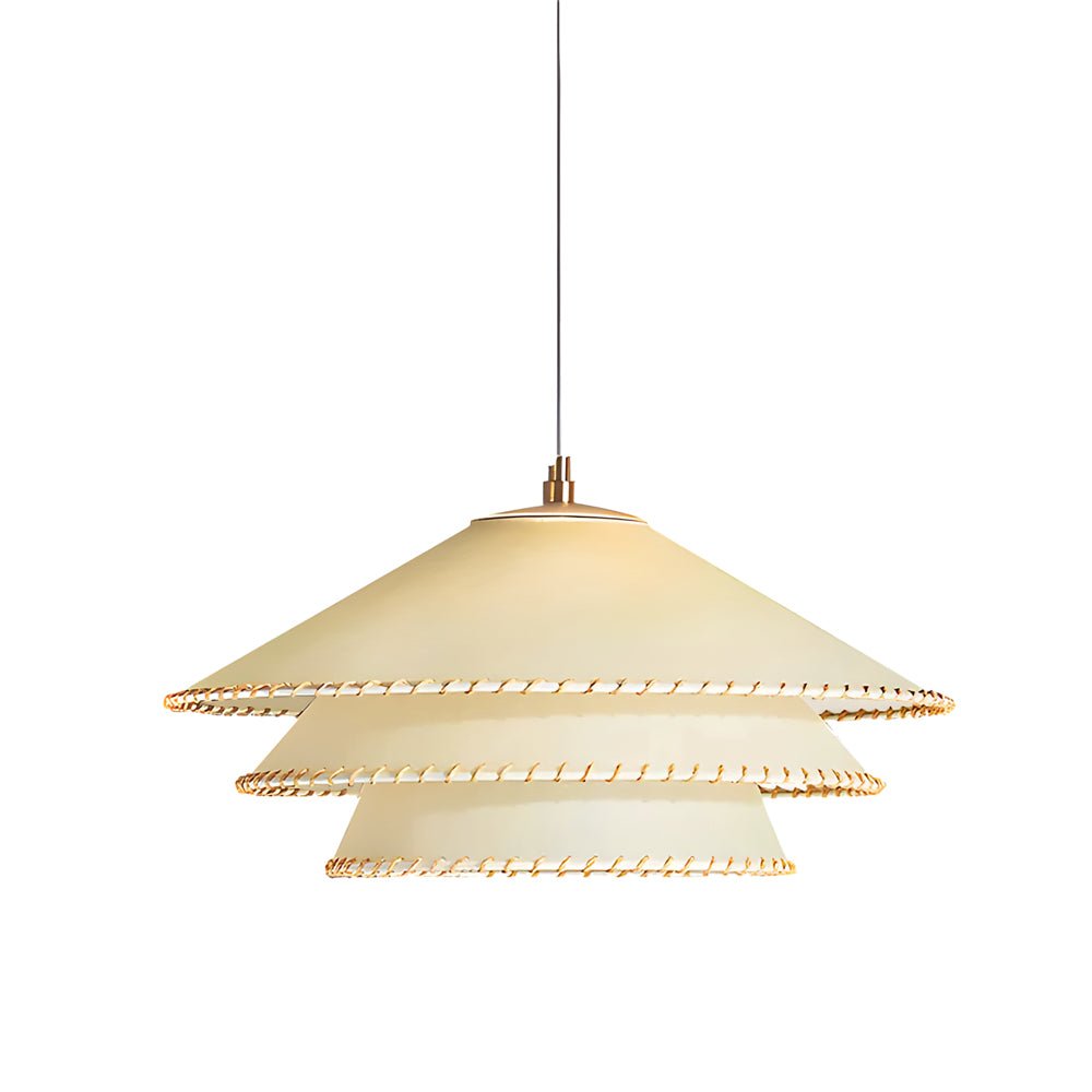 WHITLEY THREE-TIERED PARCHMENT HANGING LANTERN WITH FABRIC SHADE