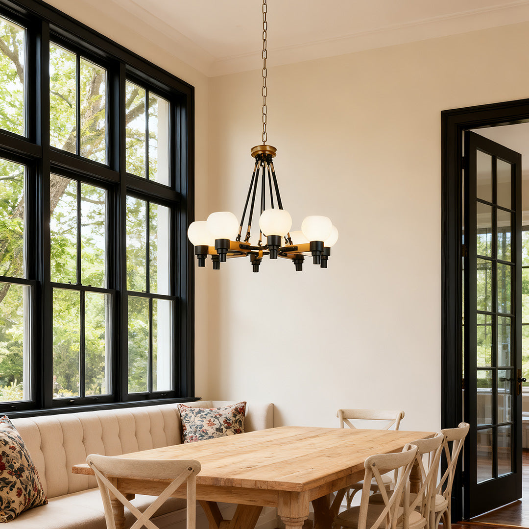 WINTHROP AURORA EIGHT-BULB GLOBE CEILING CHANDELIER