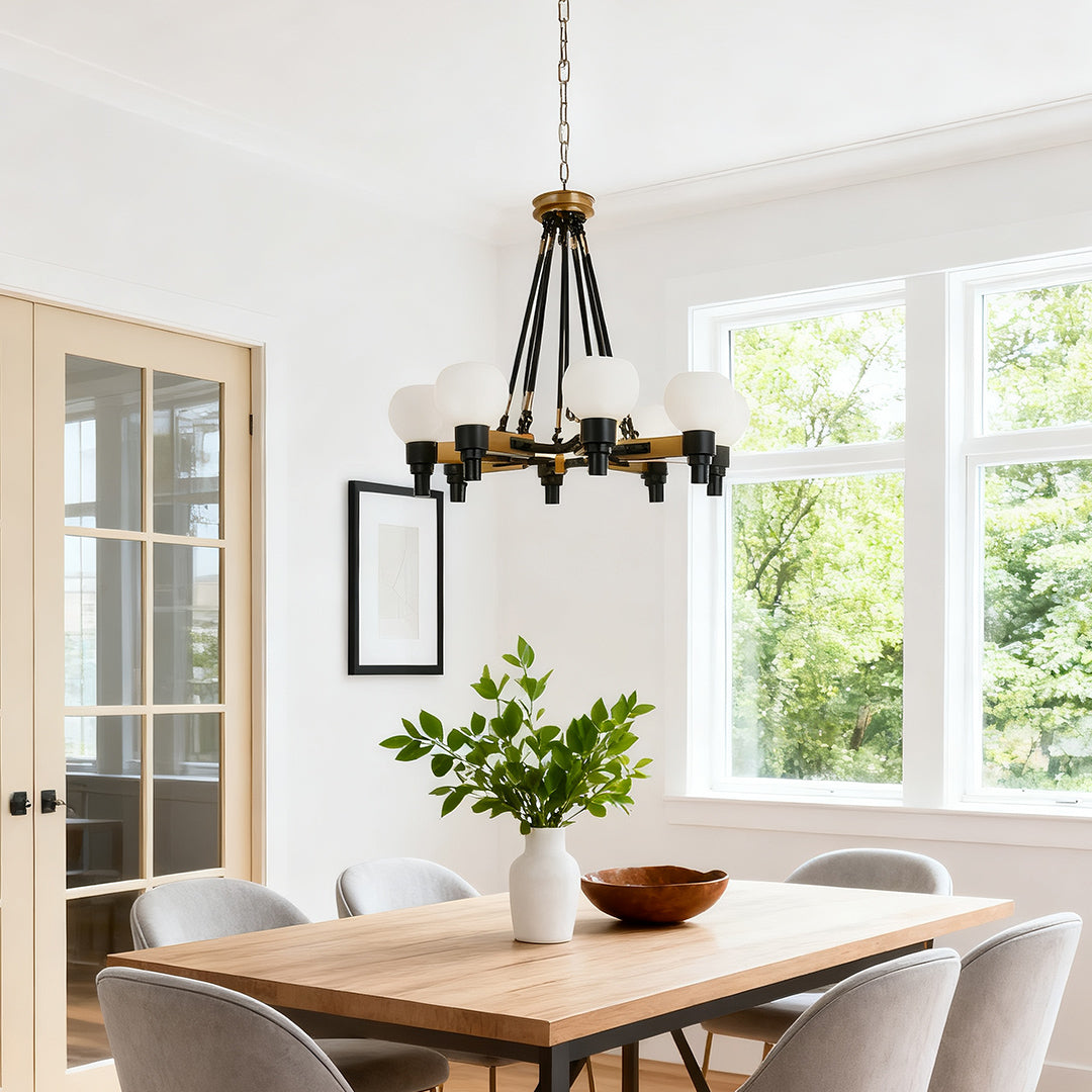 WINTHROP AURORA EIGHT-BULB GLOBE CEILING CHANDELIER