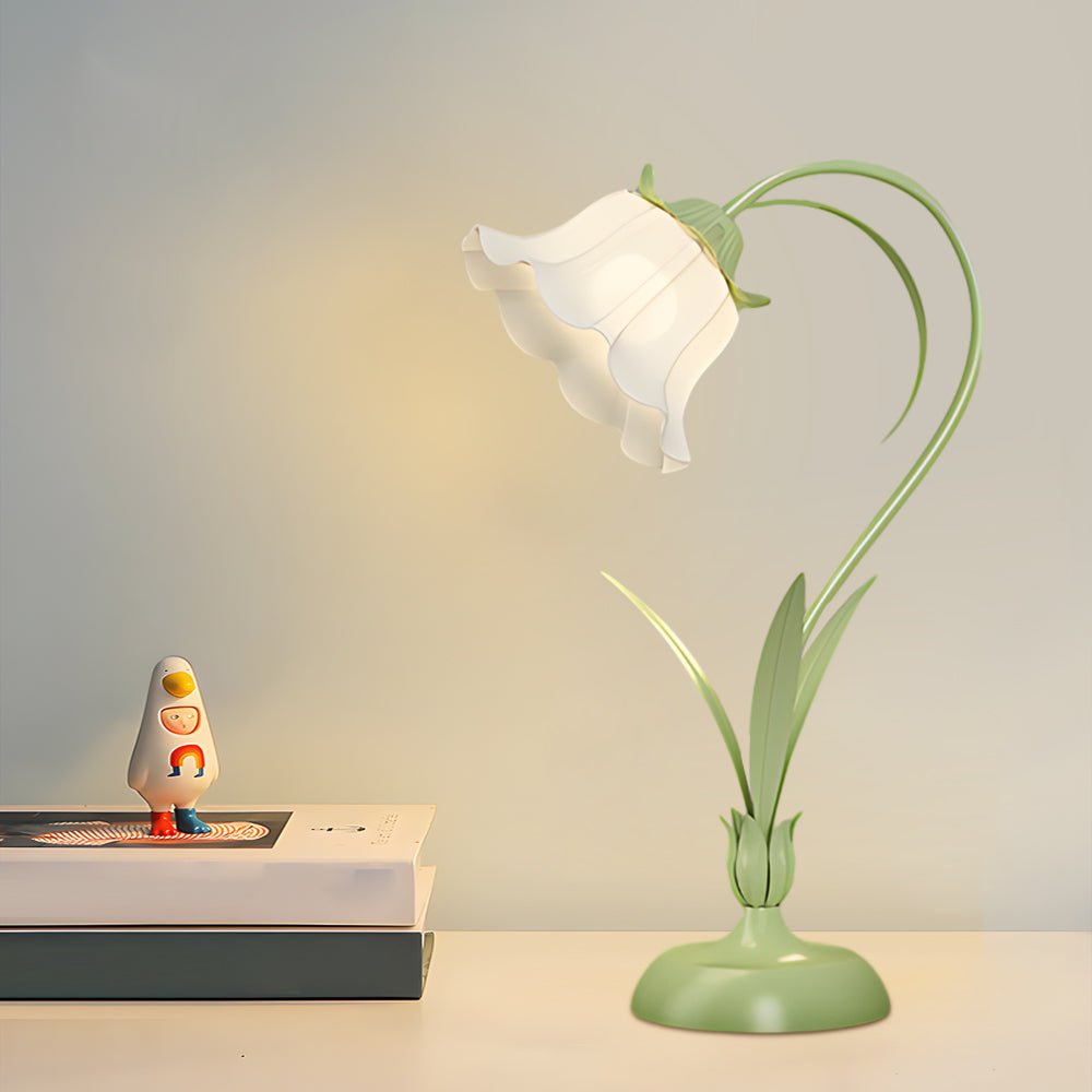 FENWICK OLIVE DESK LANTERN WITH IVORY BOTANICAL SHADE AND TRIPLE INTENSITY CONTROL