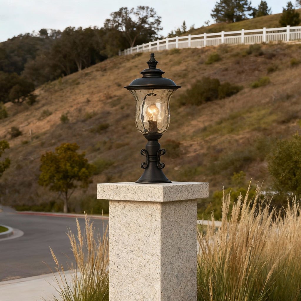 WINDSOR GARDEN PILLAR LANTERN, VINTAGE EUROPEAN INSPIRED WATER-RESISTANT LIGHTING