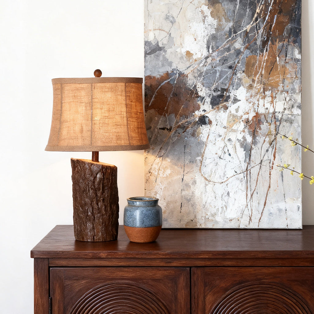RAVENWOOD NIGHTSTAND LAMP WITH TEXTURED BARK SHADE