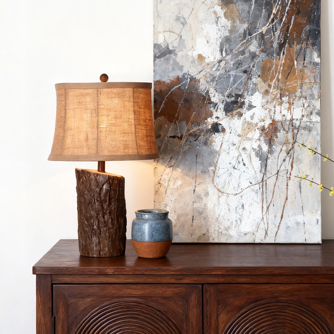 RAVENWOOD NIGHTSTAND LAMP WITH TEXTURED BARK SHADE