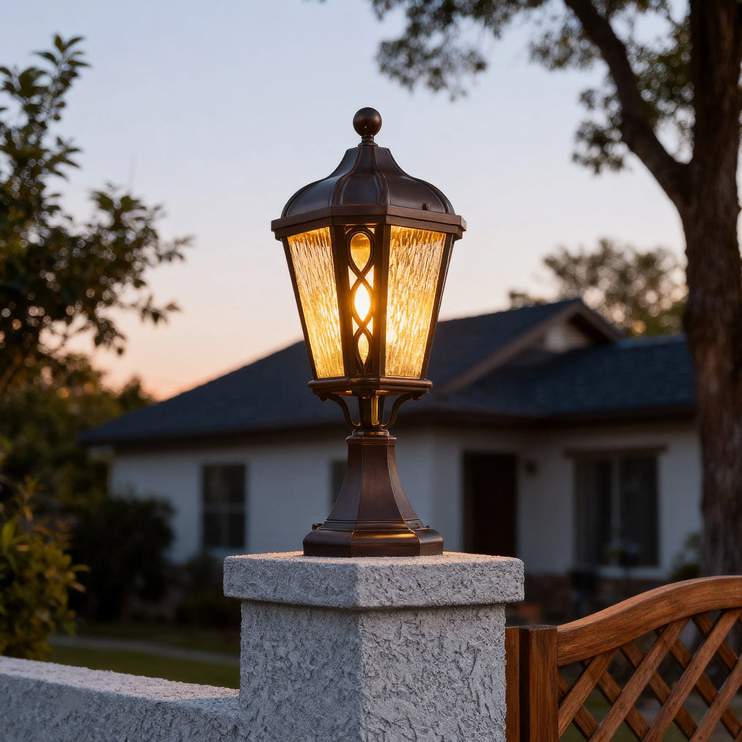 RAVENSHIRE WEATHERED ALUMINUM GARDEN LANTERN WITH GLASS ENCLOSURE