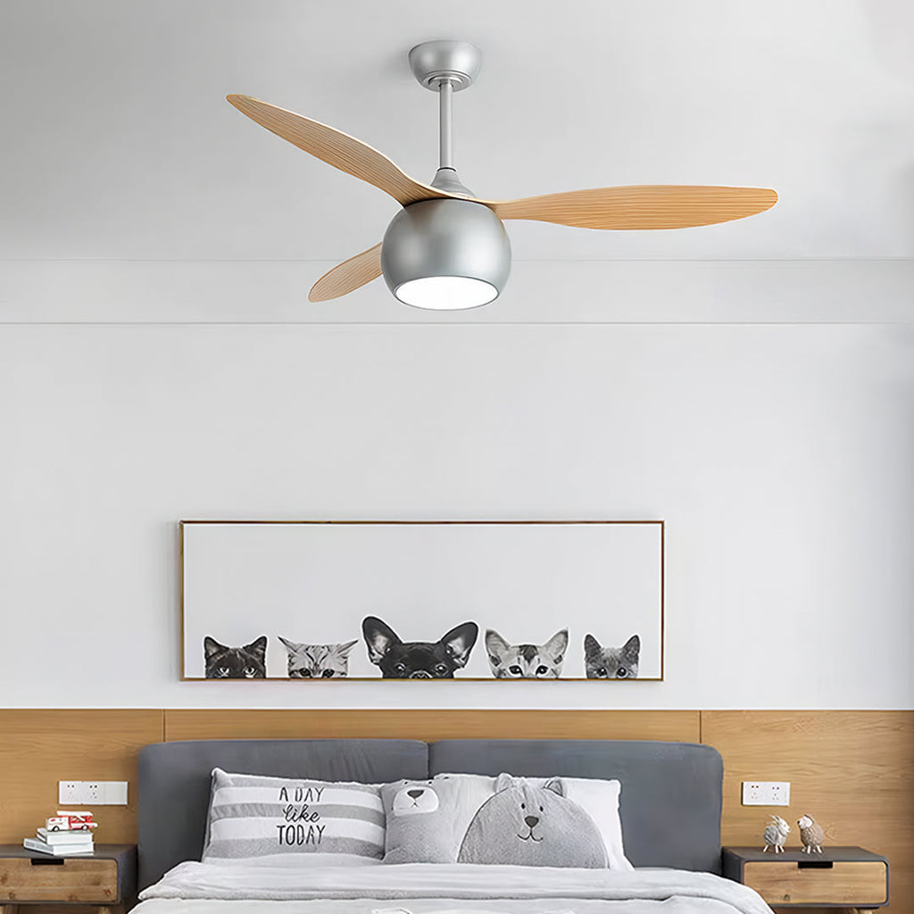 WINTHROP SILVER WHIRL CEILING FAN WITH LIGHT WOOD GRAIN LED ILLUMINATION