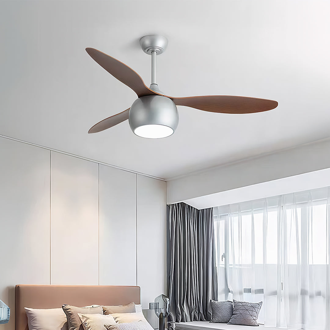 WINTHROP SILVER WHIRL CEILING FAN WITH LIGHT WOOD GRAIN LED ILLUMINATION