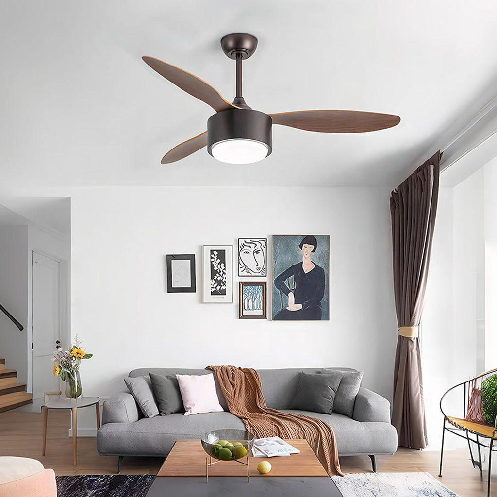WINTHROP SILVER WHIRL CEILING FAN WITH LIGHT WOOD GRAIN LED ILLUMINATION