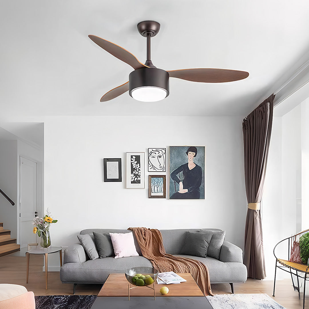 WINTHROP SILVER WHIRL CEILING FAN WITH LIGHT WOOD GRAIN LED ILLUMINATION